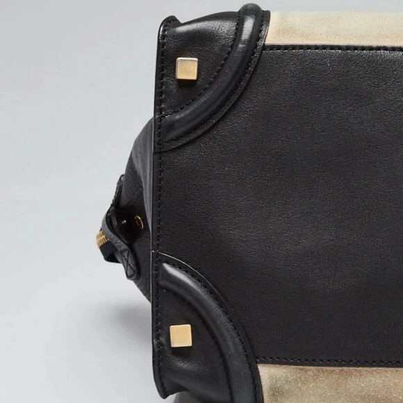 Celine Black Leather and Beige Nubuck Medium Luggage Shopper Tote Bag - Picture 5 of 12